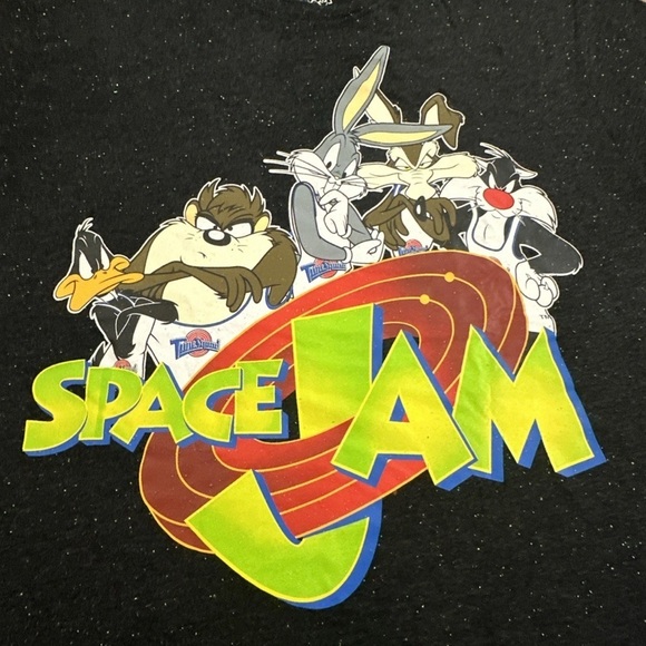 Space Jam Mens XXL Black Movie Graphic T-Shirt Looney Tunes Big Logo Soft Tee - Picture 2 of 5